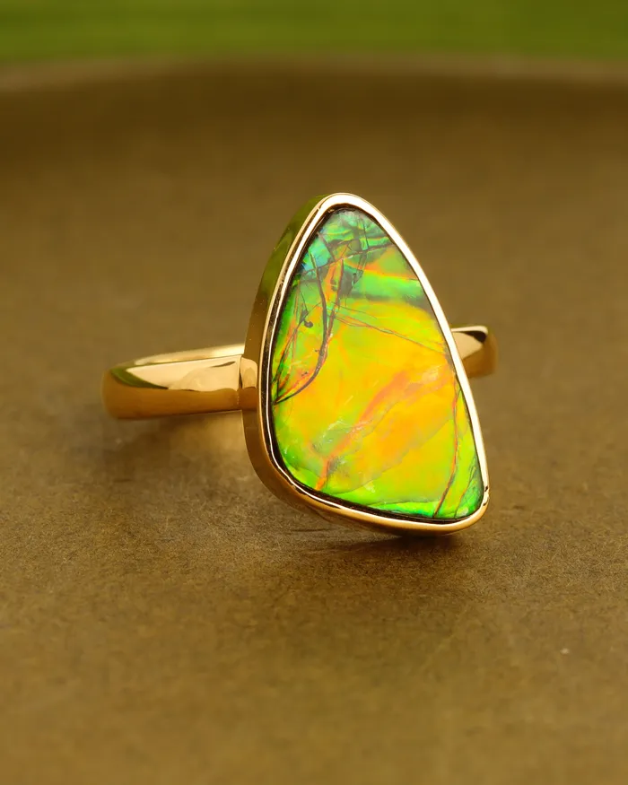 14K Gold Vermeil Over 925 Silver 105 Cts Ammolite Gemstone Ring YoTreasure Rings