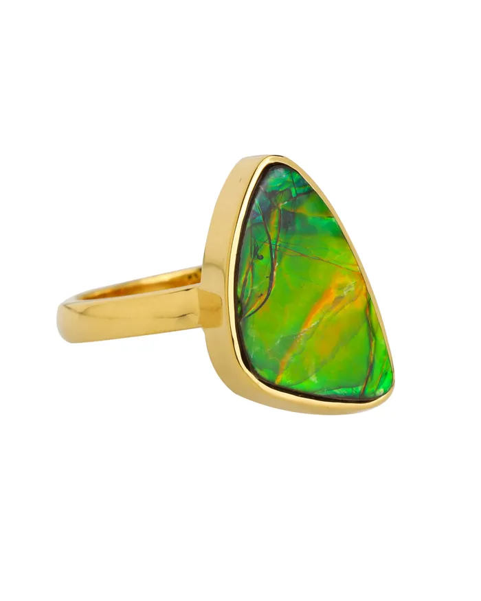 14K Gold Vermeil Over 925 Silver 105 Cts Ammolite Gemstone Ring YoTreasure Rings