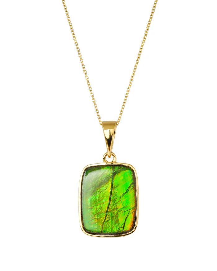 14K Gold Vermeil Over 925 Silver 138 Cts Ammolite Gemstone Necklace YoTreasure Necklaces