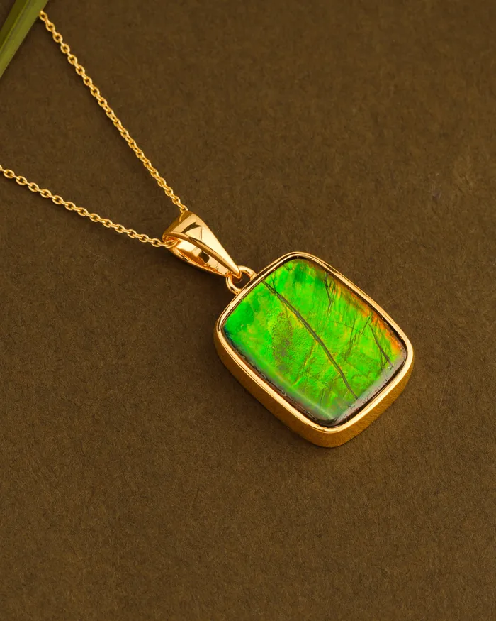 14K Gold Vermeil Over 925 Silver 138 Cts Ammolite Gemstone Necklace YoTreasure Necklaces