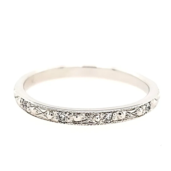 14k White Gold Diamond Etched Filigree Band I5769 PeJay Rings