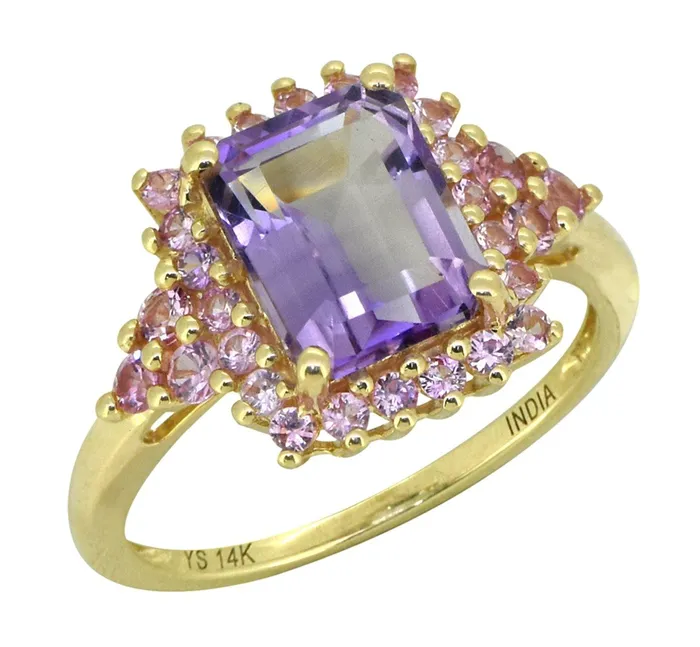 278 Ct Pink Amethyst Sapphire Solid 14k Yellow Gold Ring Jewelry YoTreasure Rings