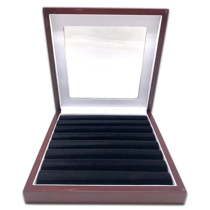 8 x 8 Rosewood Ring Display Case with 8 Roll Black Velvet Insert JPIDisplay Rings 8 x 8 Rosewood Ring Display Case with 8 Roll Black Velvet Insert JPIDisplay Rings