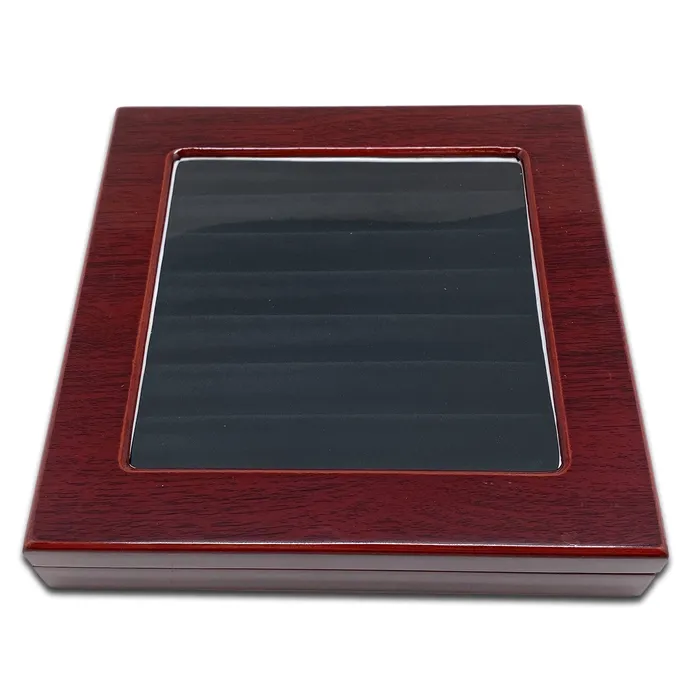 8 x 8 Rosewood Ring Display Case with 8 Roll Black Velvet Insert JPIDisplay Rings 8 x 8 Rosewood Ring Display Case with 8 Roll Black Velvet Insert JPIDisplay Rings