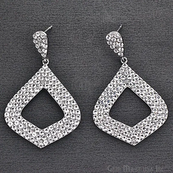 Black Plated Studded With Micro Pave White Topaz 50x31mm Dangle Earring GemMartUSA Earrings Black Plated Studded With Micro Pave White Topaz 50x31mm Dangle Earring GemMartUSA Earrings
