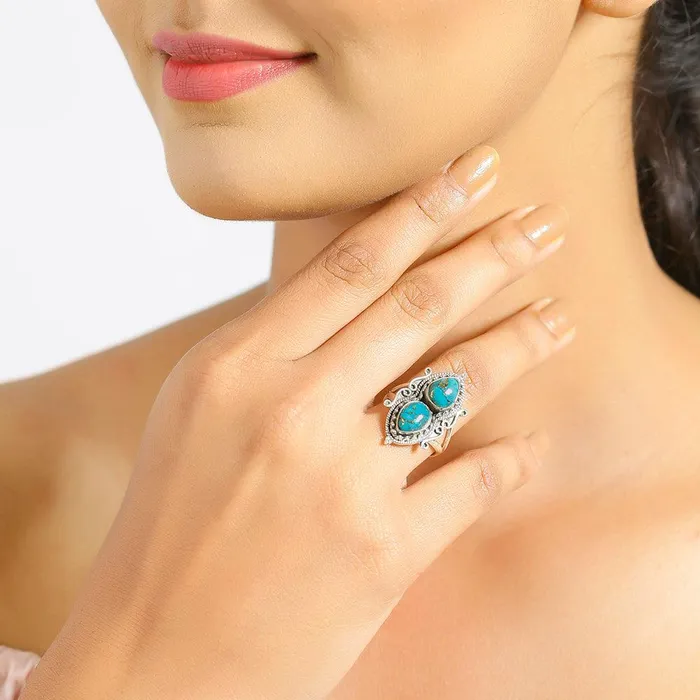 Blue Copper Turquoise Solid 925 Sterling Silver Designer Ring Jewelry YoTreasure Rings