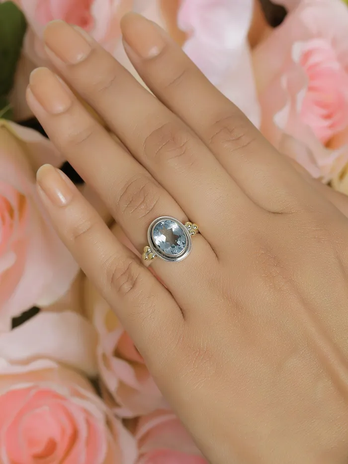 Blue Topaz Solid 925 Sterling Silver Brass Ring Jewelry YoTreasure Rings