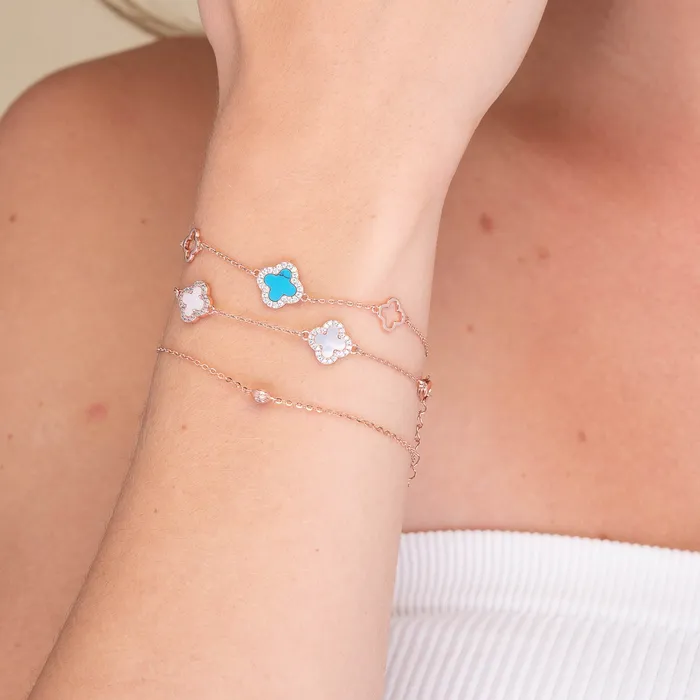 Camile Stone Bracelets 3 Station Clover Turquoise Sapphire Bracelet