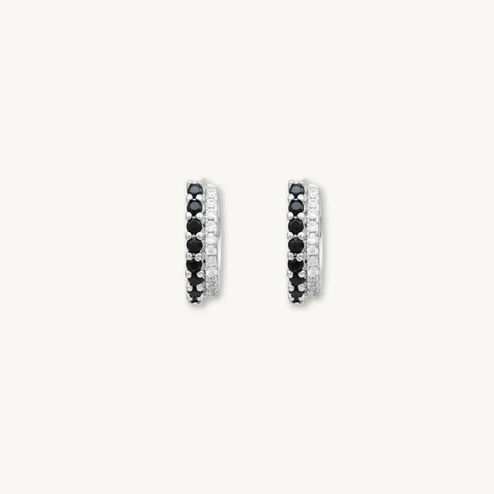 Camile Stone Earrings Double Black Pave Huggie Hoop Earrings