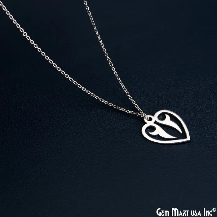 Charm Necklaces GemmartUSA Heart Shape Laser Finding Silver Plated 20x162mm Charm For Bracelets Pendants