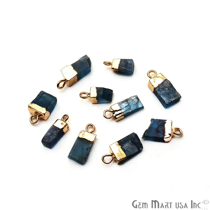 Charm Necklaces GemMartUSA Rough Green Kyanite Gemstone 10x5mm Organic Shape Gold Edged Single Bail Connector Charm