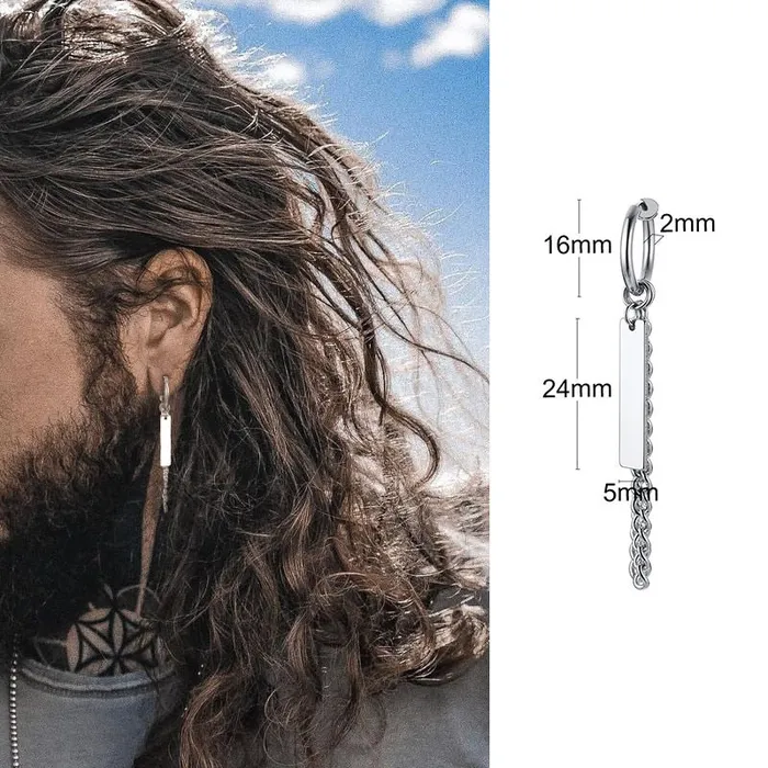 Cool Single Silver Stainless Steel Hoop Dagger Earring for Men Boys SWEET T 52 Earrings