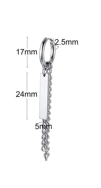 Cool Single Silver Stainless Steel Hoop Dagger Earring for Men Boys SWEET T 52 Earrings