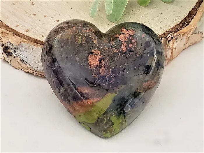Copper Olive Splash Handcrafted Heart Cabochons Karika Maggie Necklaces