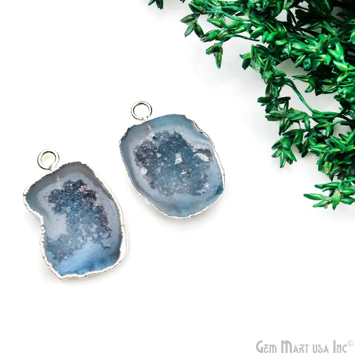 Earrings GemMartUSA Geode Druzy 30x18mm Organic Silver Electroplated Single Bail Gemstone Earring Connector 1 Pair Earrings GemMartUSA Geode Druzy 30x18mm Organic Silver Electroplated Single Bail Gemstone Earring Connector 1 Pair
