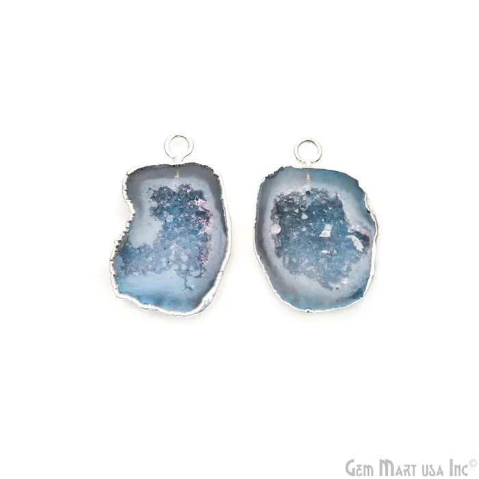 Earrings GemMartUSA Geode Druzy 30x18mm Organic Silver Electroplated Single Bail Gemstone Earring Connector 1 Pair Earrings GemMartUSA Geode Druzy 30x18mm Organic Silver Electroplated Single Bail Gemstone Earring Connector 1 Pair