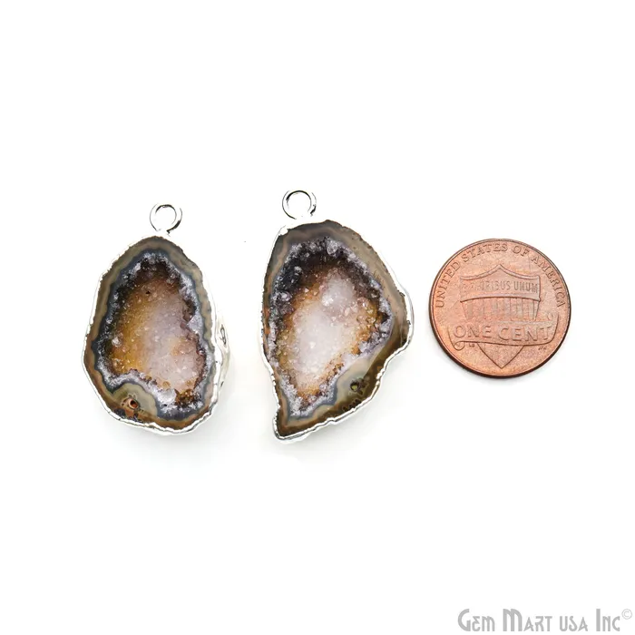 Earrings GemMartUSA Geode Druzy 34x21mm Organic Silver Electroplated Single Bail Gemstone Earring Connector 1 Pair Earrings GemMartUSA Geode Druzy 34x21mm Organic Silver Electroplated Single Bail Gemstone Earring Connector 1 Pair