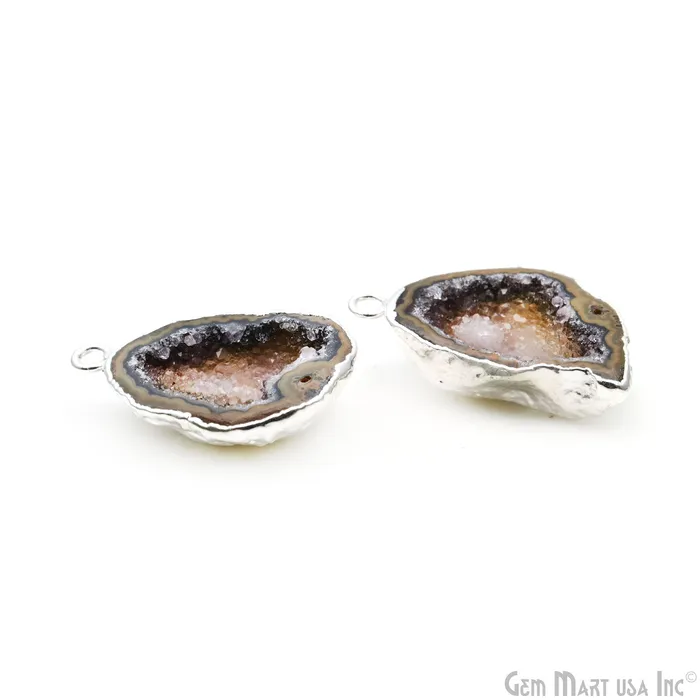 Earrings GemMartUSA Geode Druzy 34x21mm Organic Silver Electroplated Single Bail Gemstone Earring Connector 1 Pair Earrings GemMartUSA Geode Druzy 34x21mm Organic Silver Electroplated Single Bail Gemstone Earring Connector 1 Pair