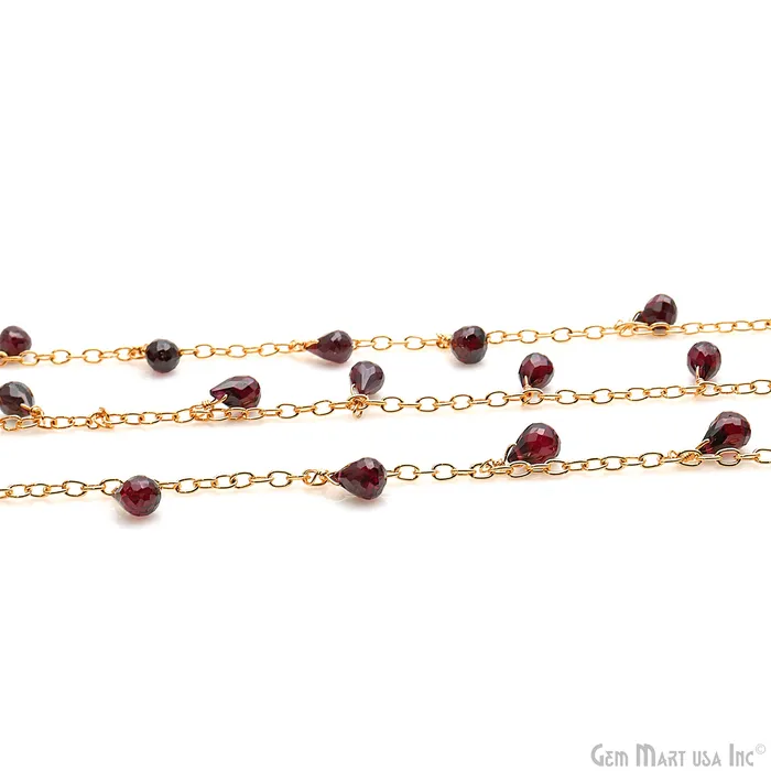 Earrings GemMartUSA Rhodolite Faceted Drop 8x5mm Gold Wire Wrapped Rosary Chain Earrings GemMartUSA Rhodolite Faceted Drop 8x5mm Gold Wire Wrapped Rosary Chain