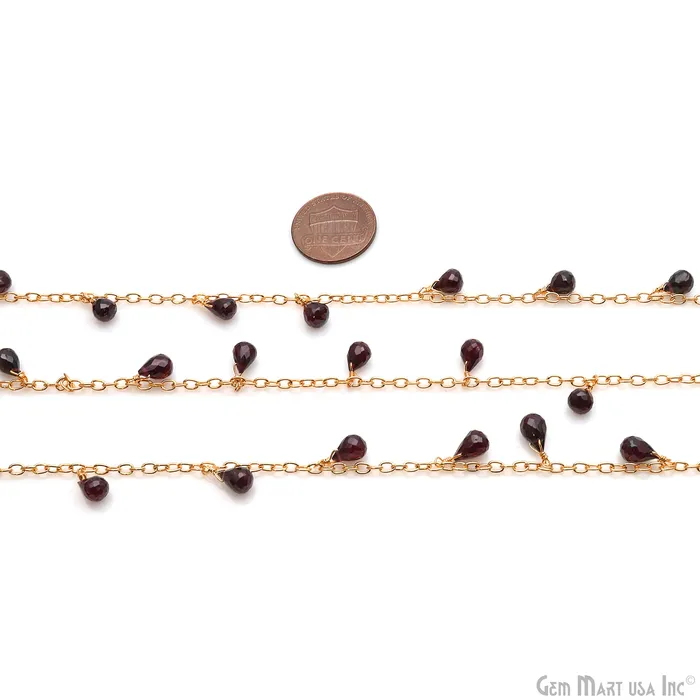 Earrings GemMartUSA Rhodolite Faceted Drop 8x5mm Gold Wire Wrapped Rosary Chain Earrings GemMartUSA Rhodolite Faceted Drop 8x5mm Gold Wire Wrapped Rosary Chain