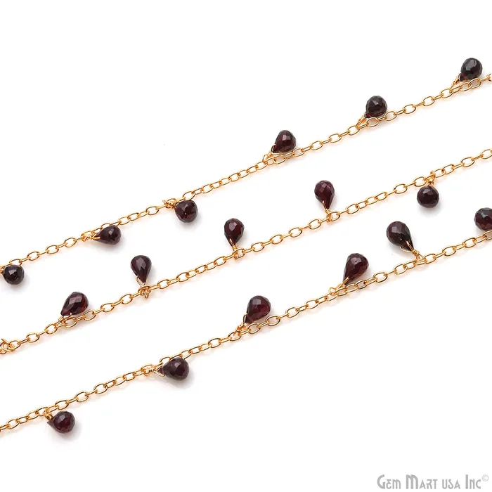 Earrings GemMartUSA Rhodolite Faceted Drop 8x5mm Gold Wire Wrapped Rosary Chain Earrings GemMartUSA Rhodolite Faceted Drop 8x5mm Gold Wire Wrapped Rosary Chain