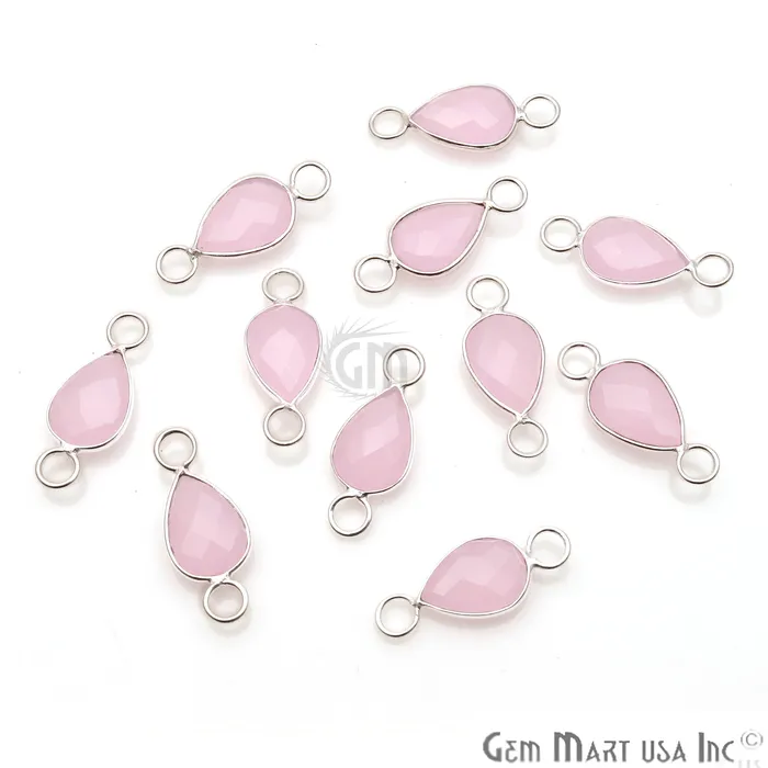 Earrings GemMartUSA Rose Chalcedony Pear 8x12mm Double Bail Silver Bezel Gemstone Connector Earrings GemMartUSA Rose Chalcedony Pear 8x12mm Double Bail Silver Bezel Gemstone Connector