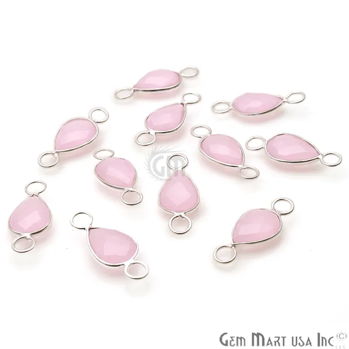 Earrings GemMartUSA Rose Chalcedony Pear 8x12mm Double Bail Silver Bezel Gemstone Connector