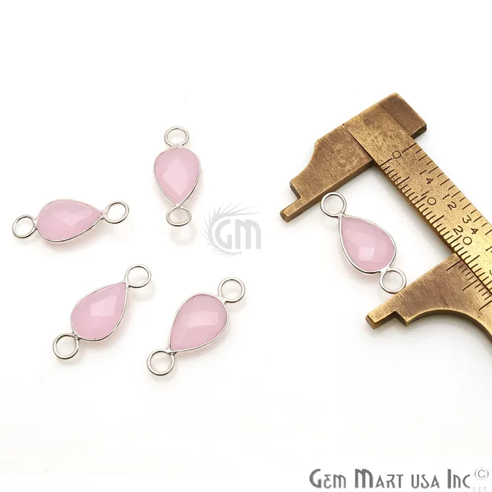 Earrings GemMartUSA Rose Chalcedony Pear 8x12mm Double Bail Silver Bezel Gemstone Connector