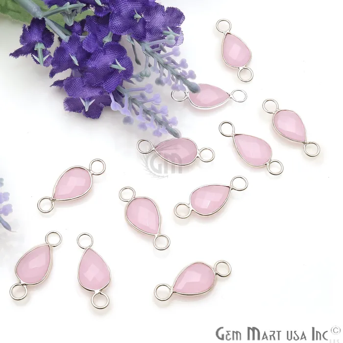 Earrings GemMartUSA Rose Chalcedony Pear 8x12mm Double Bail Silver Bezel Gemstone Connector