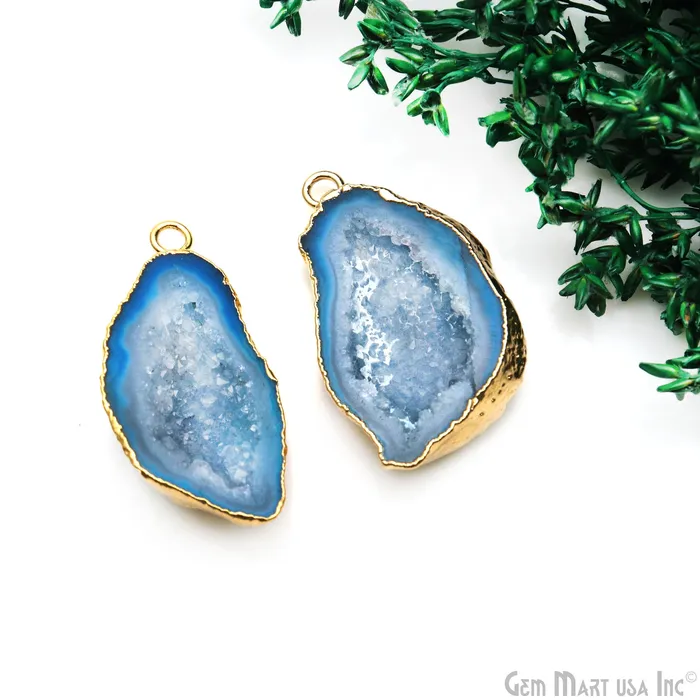 Earrings Geode Druzy 33x20mm Organic Gold Electroplated Single Bail Gemstone Earring Connector 1 Pair GemMartUSA Earrings Geode Druzy 33x20mm Organic Gold Electroplated Single Bail Gemstone Earring Connector 1 Pair GemMartUSA