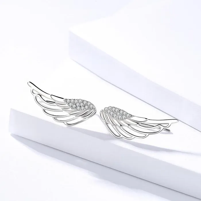 Earrings Personalized Jewel Fashion 925 Sterling Silver 2018 Angel Wing Stud Earrings for Women Cute Anniversary Jewelry Gift