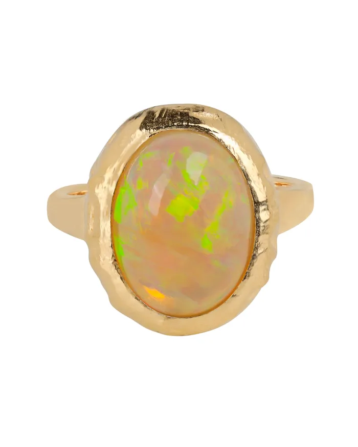 Ethiopian Opal Ring Solid 14K Gold Over 925 Sterling Silver Contemporary Jewelry YoTreasure Rings