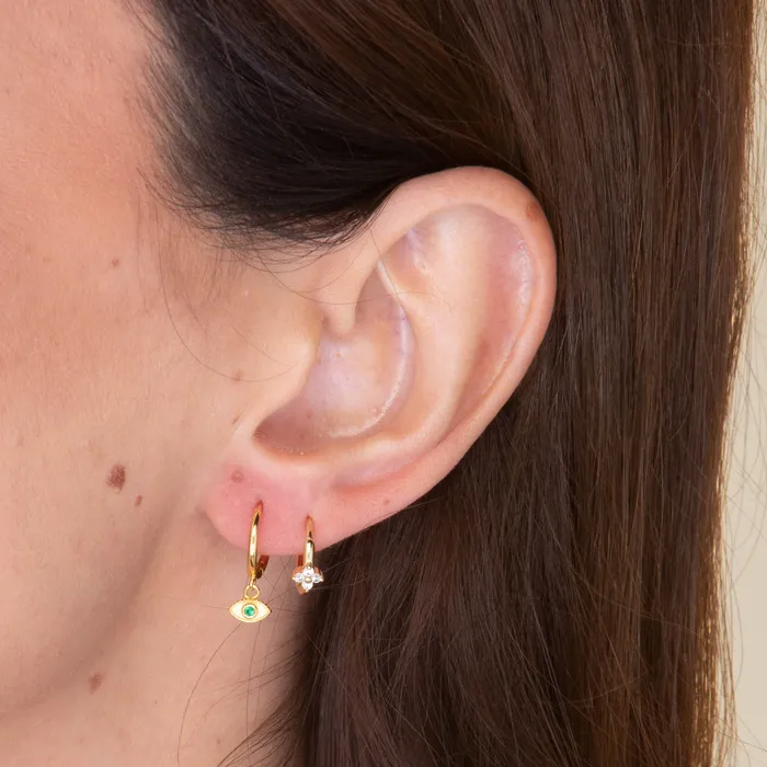 Evil Eye Emerald Huggie Earrings Camile Stone Earrings
