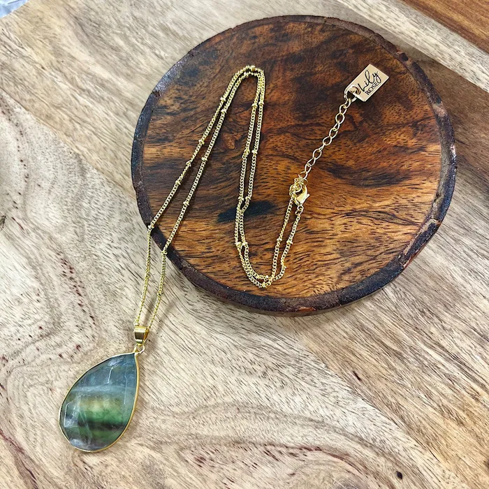 Fluorite Large Teardrop Spiritual Confidence Pendant 18 Gold Necklace Lily Rose Jewelry Necklaces