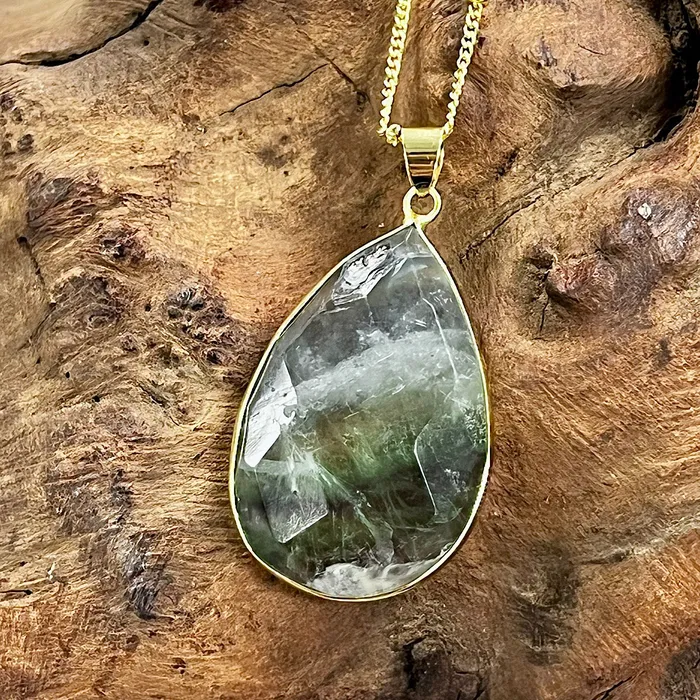 Fluorite Large Teardrop Spiritual Confidence Pendant 18 Gold Necklace Lily Rose Jewelry Necklaces