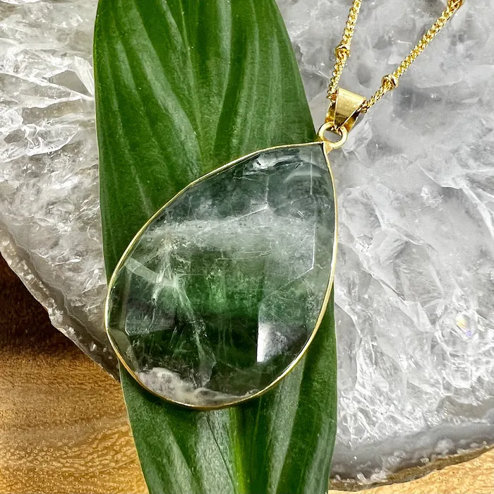 Fluorite Large Teardrop Spiritual Confidence Pendant 18 Gold Necklace Lily Rose Jewelry Necklaces