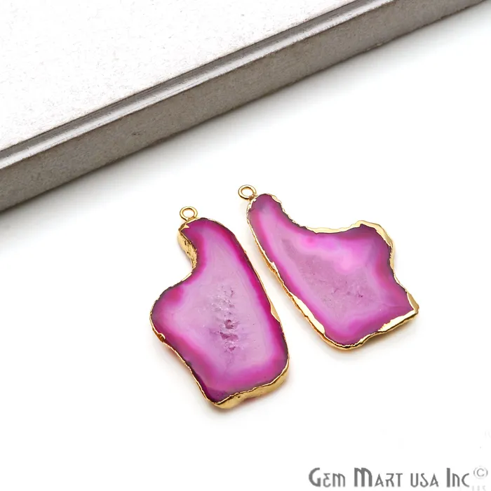 GemmartUSA Agate Slice 45x23mm Gold Electroplated Gemstone Earring Connector 1 Pair Earrings GemmartUSA Agate Slice 45x23mm Gold Electroplated Gemstone Earring Connector 1 Pair Earrings