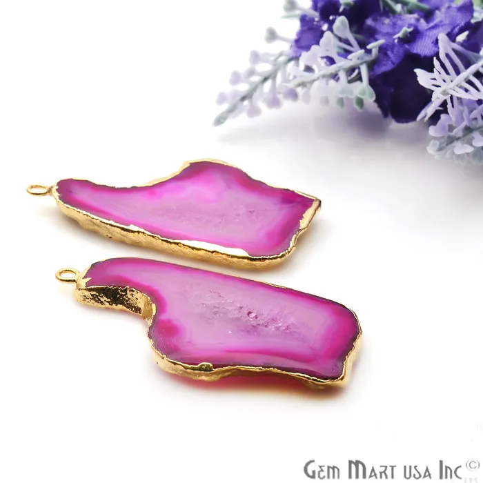 GemmartUSA Agate Slice 45x23mm Gold Electroplated Gemstone Earring Connector 1 Pair Earrings GemmartUSA Agate Slice 45x23mm Gold Electroplated Gemstone Earring Connector 1 Pair Earrings