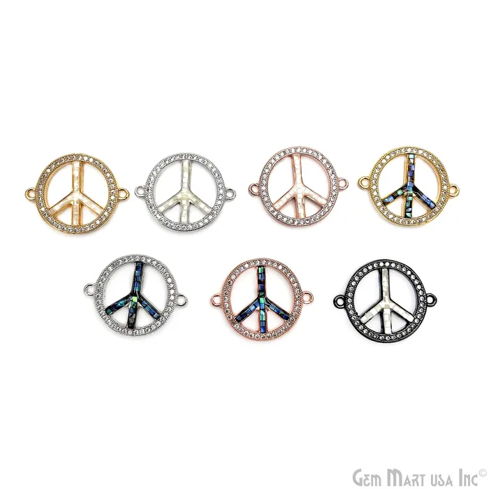 GemMartUSA Charm Necklaces Peace Shape 18mm Cubic Zircon Round Double Bail Connector Pendant Charm GemMartUSA Charm Necklaces Peace Shape 18mm Cubic Zircon Round Double Bail Connector Pendant Charm