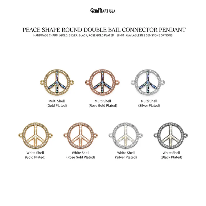 GemMartUSA Charm Necklaces Peace Shape 18mm Cubic Zircon Round Double Bail Connector Pendant Charm GemMartUSA Charm Necklaces Peace Shape 18mm Cubic Zircon Round Double Bail Connector Pendant Charm