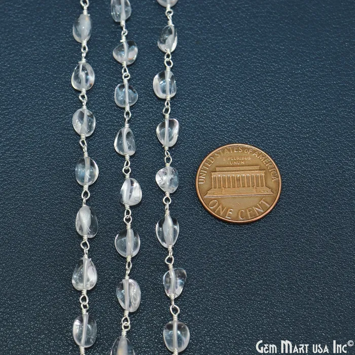 GemMartUSA Crystal Tumble Beads 8x5mm Silver Wire Wrapped Rosary Chain Necklaces GemMartUSA Crystal Tumble Beads 8x5mm Silver Wire Wrapped Rosary Chain Necklaces
