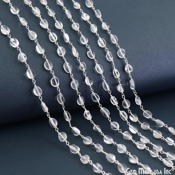 GemMartUSA Crystal Tumble Beads 8x5mm Silver Wire Wrapped Rosary Chain Necklaces GemMartUSA Crystal Tumble Beads 8x5mm Silver Wire Wrapped Rosary Chain Necklaces