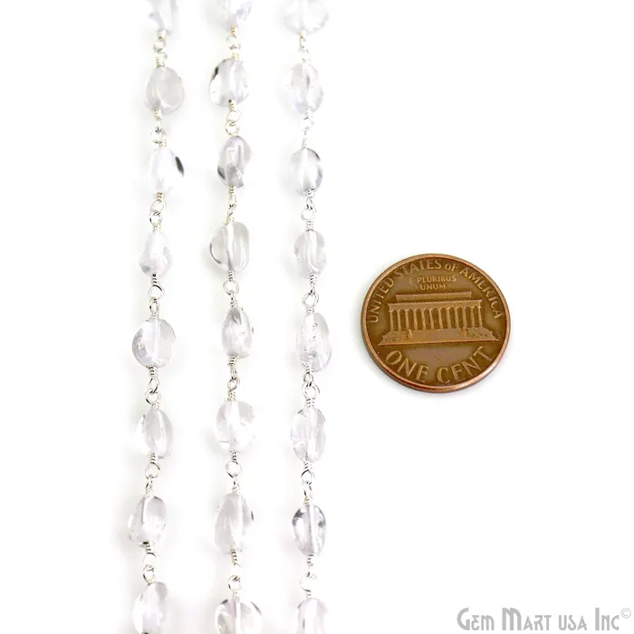 GemMartUSA Crystal Tumble Beads 8x5mm Silver Wire Wrapped Rosary Chain Necklaces GemMartUSA Crystal Tumble Beads 8x5mm Silver Wire Wrapped Rosary Chain Necklaces