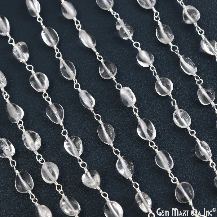GemMartUSA Crystal Tumble Beads 8x5mm Silver Wire Wrapped Rosary Chain Necklaces GemMartUSA Crystal Tumble Beads 8x5mm Silver Wire Wrapped Rosary Chain Necklaces