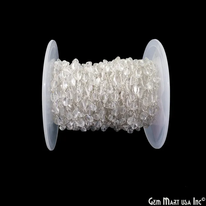 GemMartUSA Crystal Tumble Beads 8x5mm Silver Wire Wrapped Rosary Chain Necklaces GemMartUSA Crystal Tumble Beads 8x5mm Silver Wire Wrapped Rosary Chain Necklaces