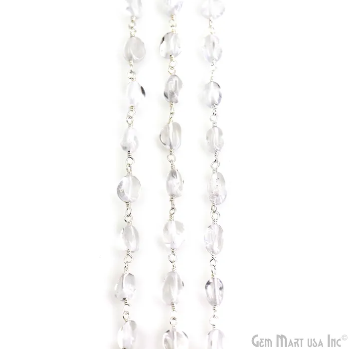 GemMartUSA Crystal Tumble Beads 8x5mm Silver Wire Wrapped Rosary Chain Necklaces GemMartUSA Crystal Tumble Beads 8x5mm Silver Wire Wrapped Rosary Chain Necklaces