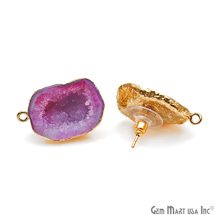 GemMartUSA Earrings DIY Agate Slice Geode Druzy 18x27mm Gold Electroplated Loop Connector Studs Earrings