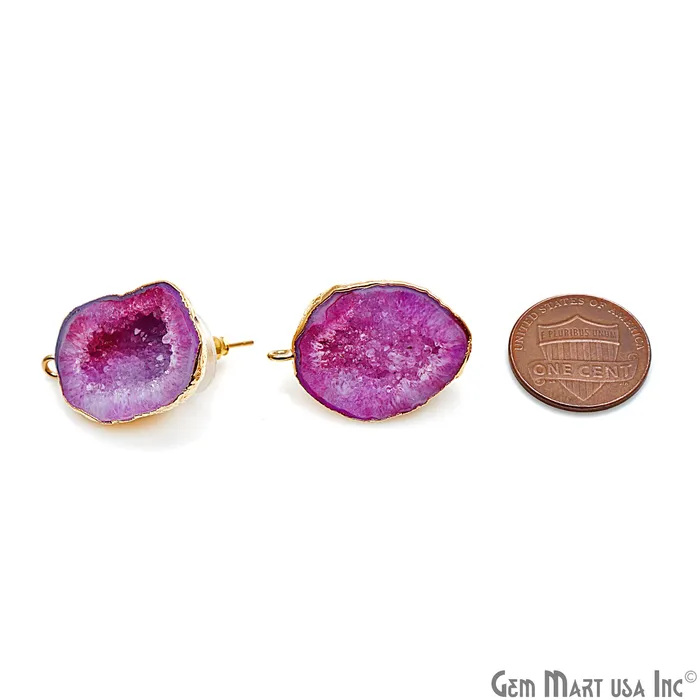 GemMartUSA Earrings DIY Agate Slice Geode Druzy 18x27mm Gold Electroplated Loop Connector Studs Earrings