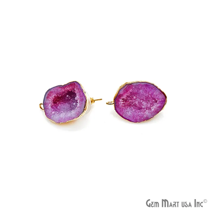GemMartUSA Earrings DIY Agate Slice Geode Druzy 18x27mm Gold Electroplated Loop Connector Studs Earrings