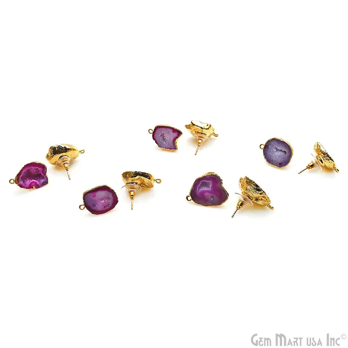 GemMartUSA Earrings DIY Geode Druzy 17x25mm Gold Electroplated Loop Connector Studs Earrings GemMartUSA Earrings DIY Geode Druzy 17x25mm Gold Electroplated Loop Connector Studs Earrings